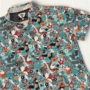 Vissla Men’s Large Floral Button Up Shirt Short Sleeve Cotton Blue Surf M502CTIR